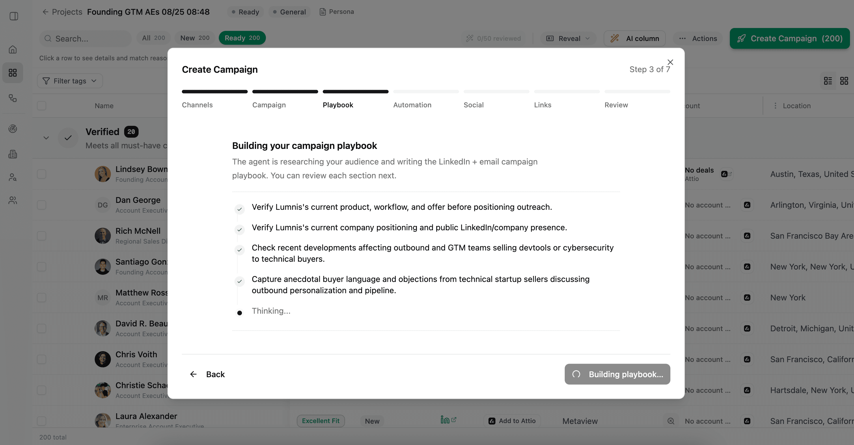 Lumnis researching an audience and building a campaign playbook