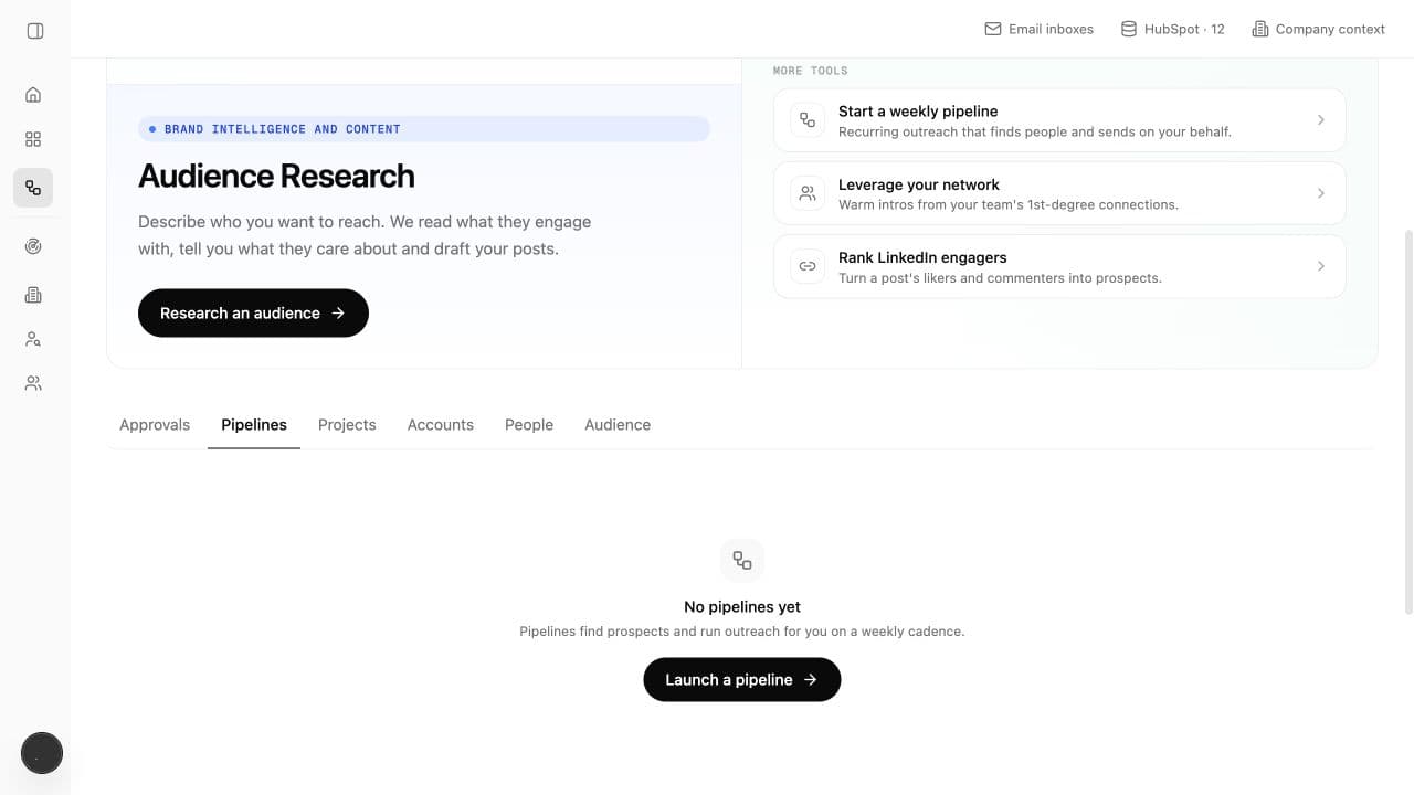 Lumnis Pipelines tab showing the empty state and Launch a pipeline action